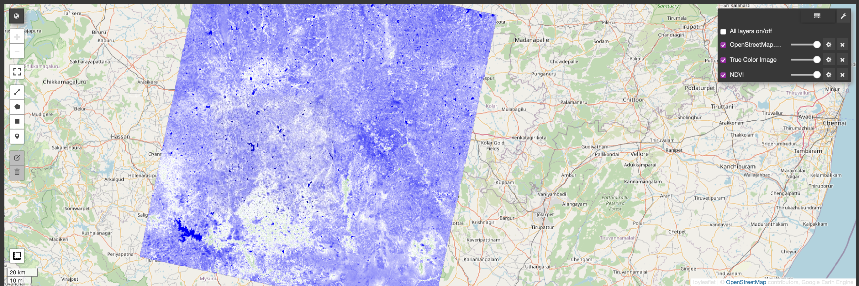 Geemap interface with layer controls